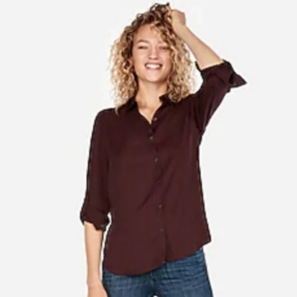 Express Tops - Express Button Down Burgundy SZ XS